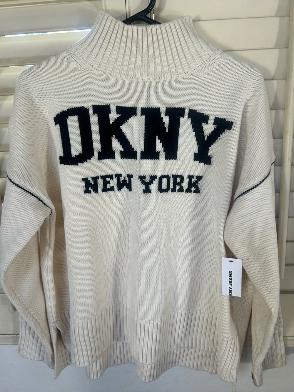 DKNYC Cream Turtleneck Sweater with Ribbed Trim